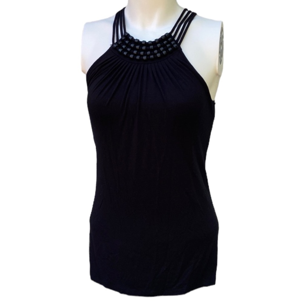 Michael Kors Black Beaded Pleated Halter Blouse